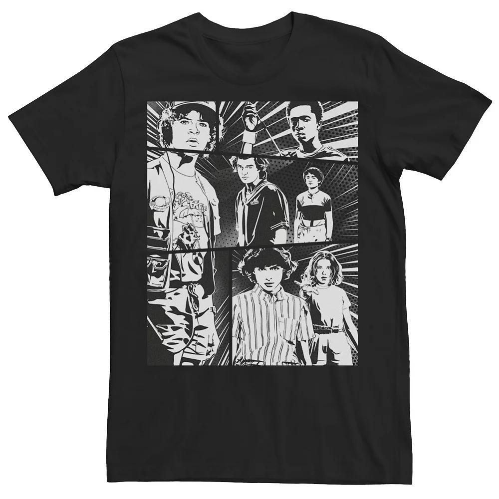 Men's Stranger Things Group Shot Comic Strip Stare Down Tee, Size: XL, Black Product Image
