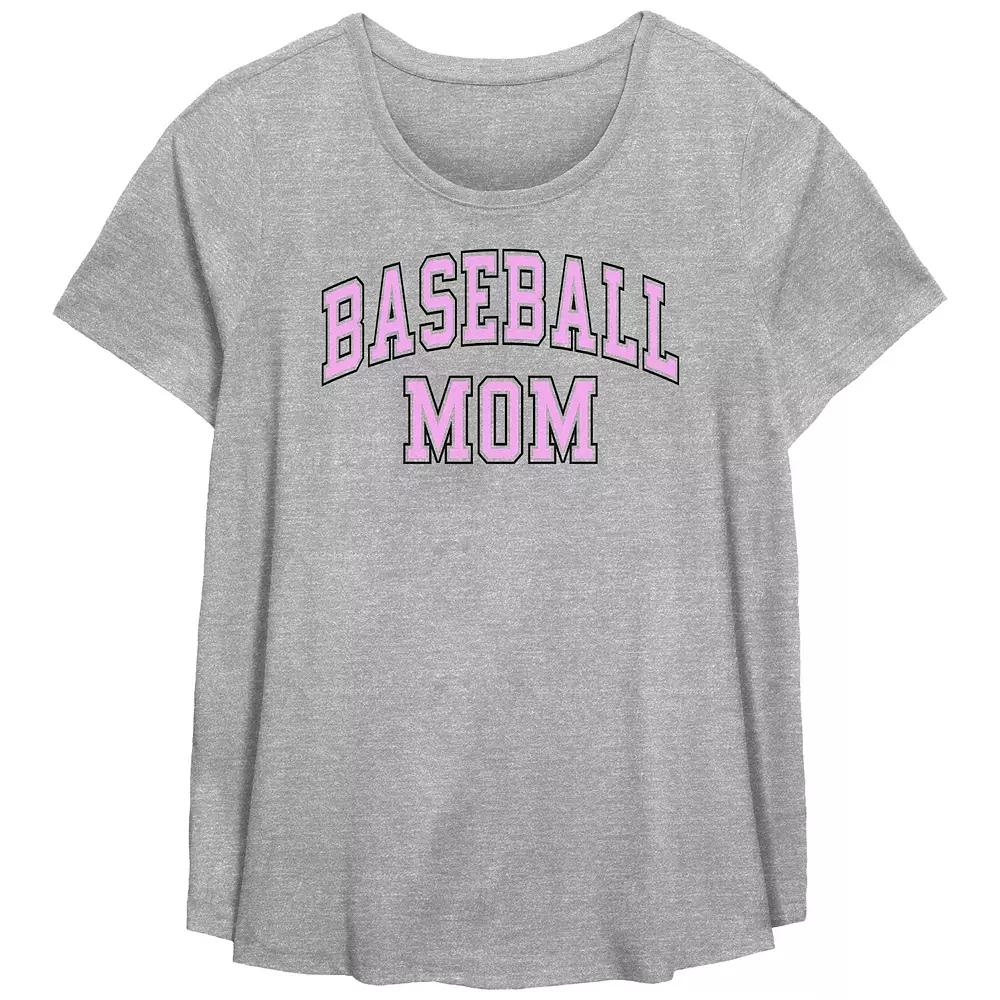 Plus Size Baseball Mom Scoop Hem Flow Graphic Tee, Women's, Size: 0X, Grey Gray Product Image
