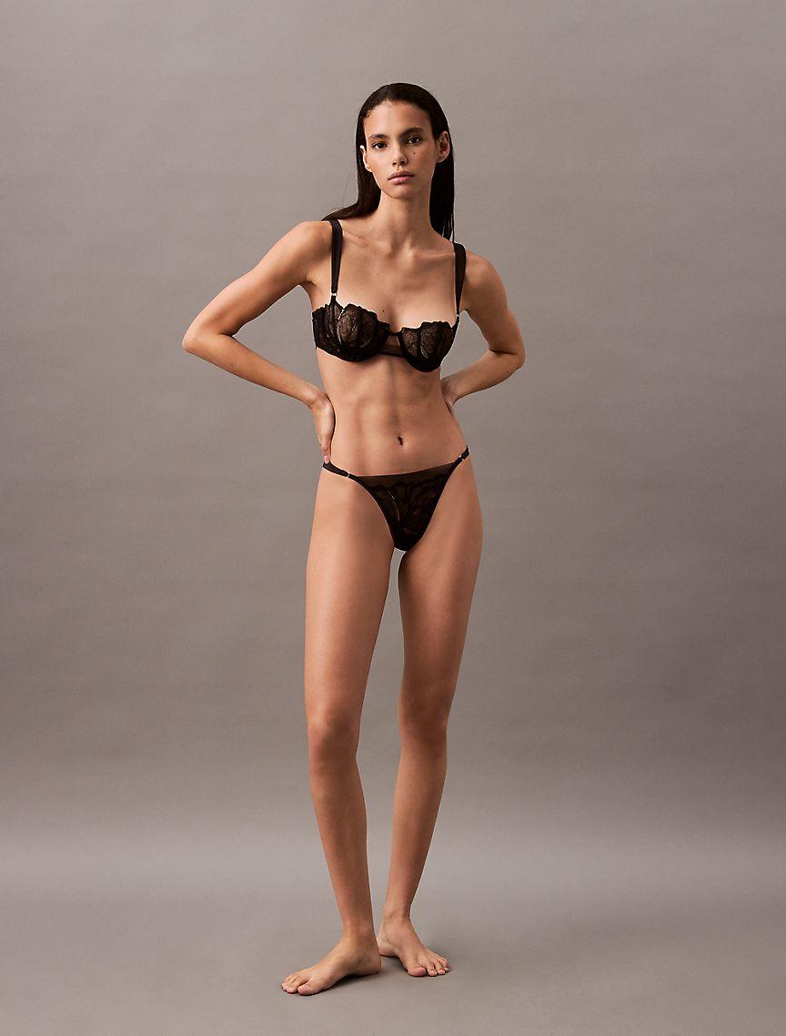 CK Black Floral Lace Unlined Balconette Bra Product Image