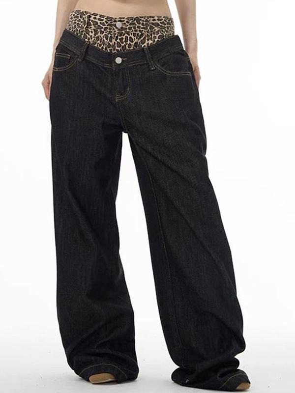 Retro Design Leopard Print Boyfriend Jeans Product Image