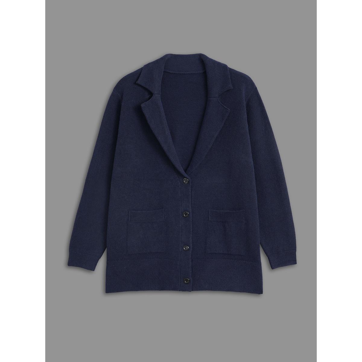 Plus Size Supersoft Essentials Suit Collar Patch Pocket Cardigan Midnight Women Casual Loose Long Sleeve Everyday Cardigans BloomChic 26/4X Product Image