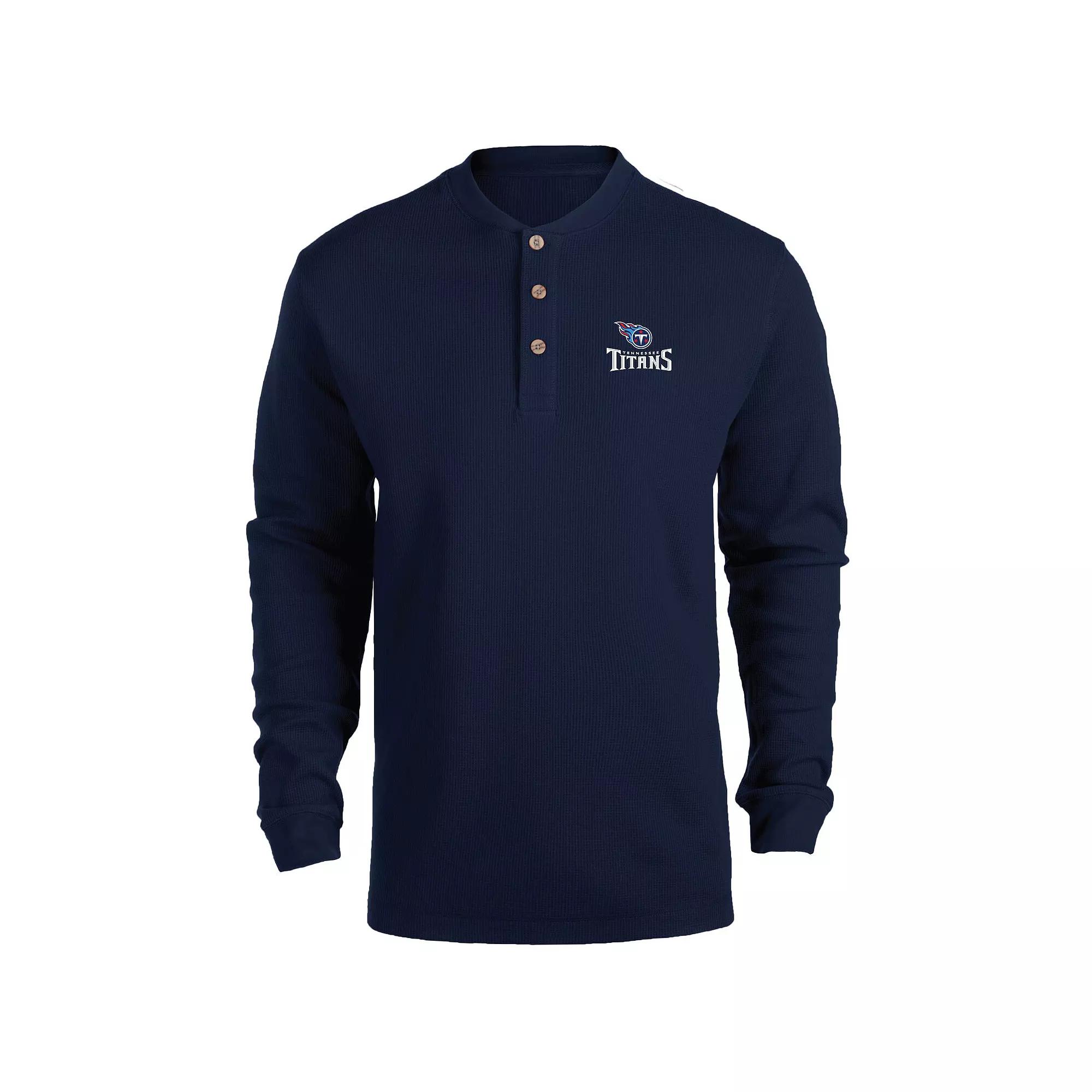Men's Dunbrooke Navy Tennessee Titans Logo Maverick Thermal Henley Long Sleeve T-Shirt,  Product Image