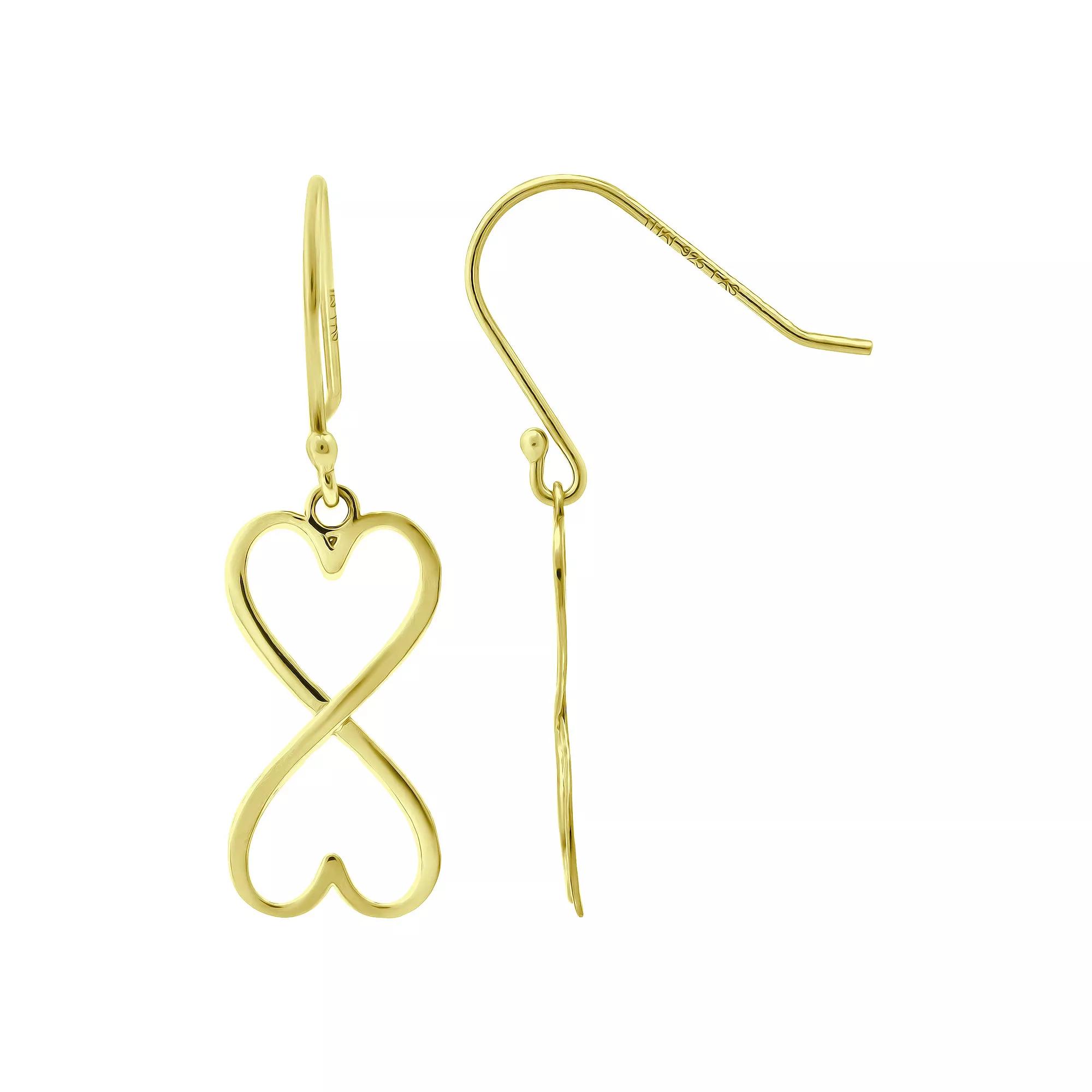 Aleure Precioso 18k Gold Over Silver Heart Infinity Drop Fishhook Earrings, Women's, Gold Tone Product Image