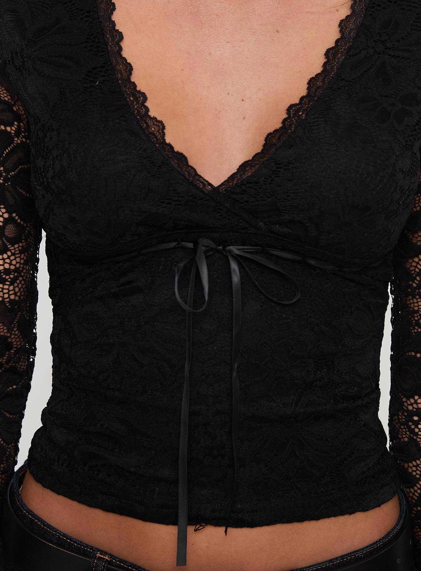 Temptation Incoming Long Sleeve Lace Top Black Product Image