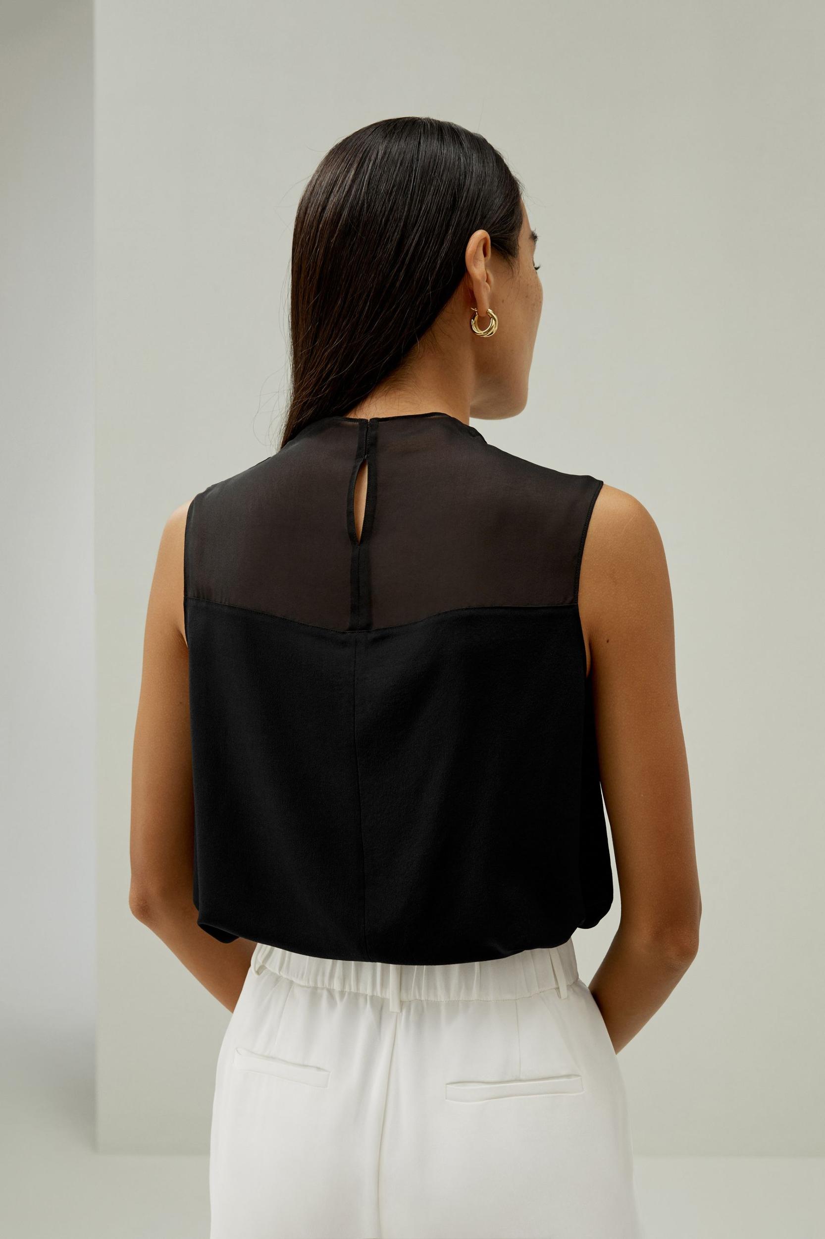 Cowl Half-High Neck Sleeveless Silk Top Product Image