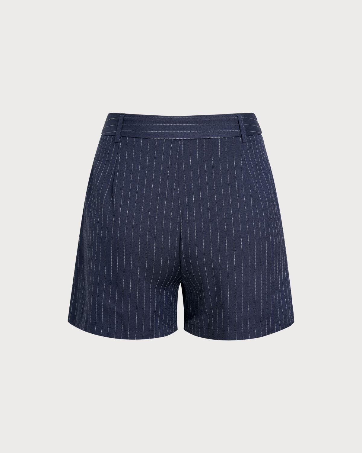 Blue Striped Pleated Shorts Product Image