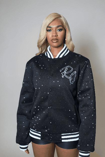 Alonza Black Rhinestone Varsity Jacket Female Product Image