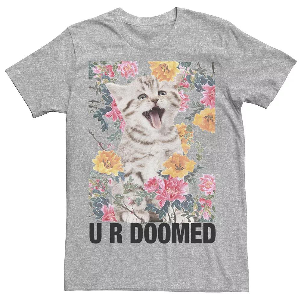Men's Kitten U R Doomed Flowers Poster Graphic Tee, Size: Small, Athletic Grey Product Image