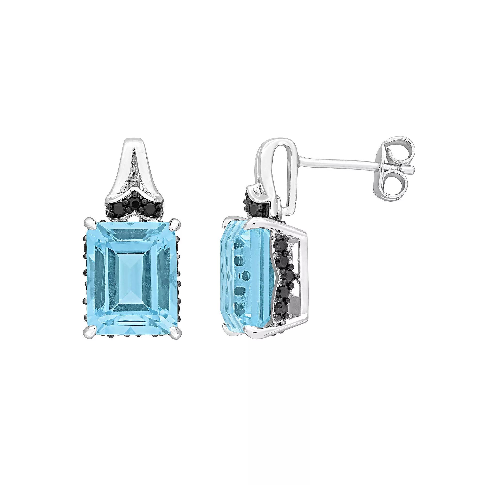 Stella Grace Sterling Silver Sky Blue Topaz & Black Sapphire Baguette Stud Earrings, Women's Product Image