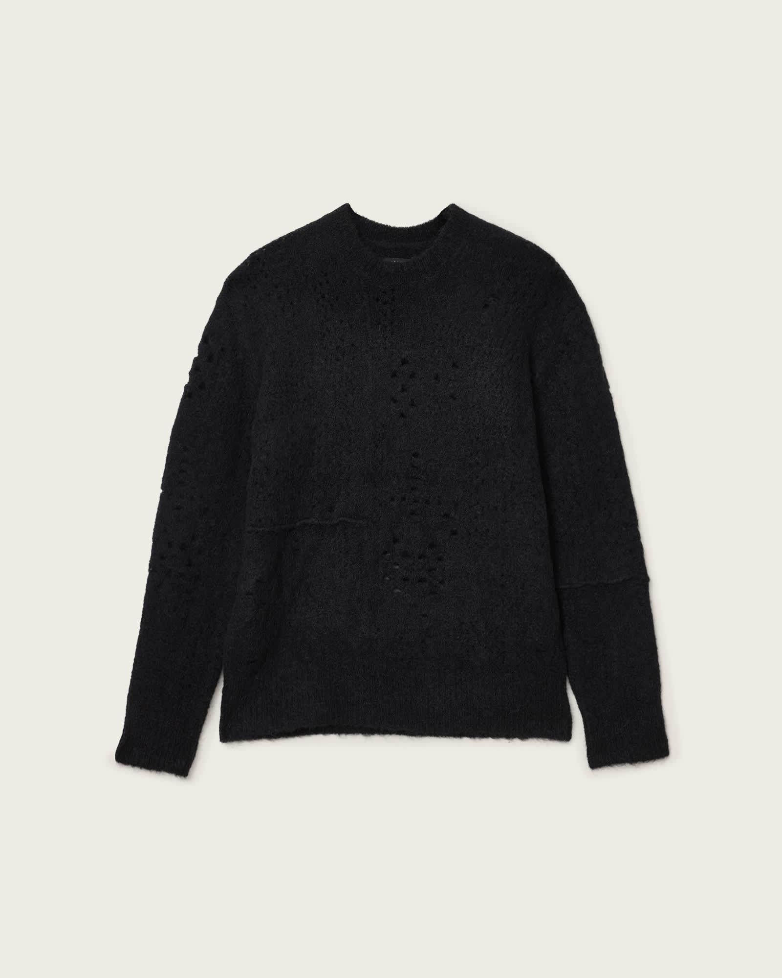Hadwin Distressed Crew Neck Sweater Black | ALLSAINTS US Product Image
