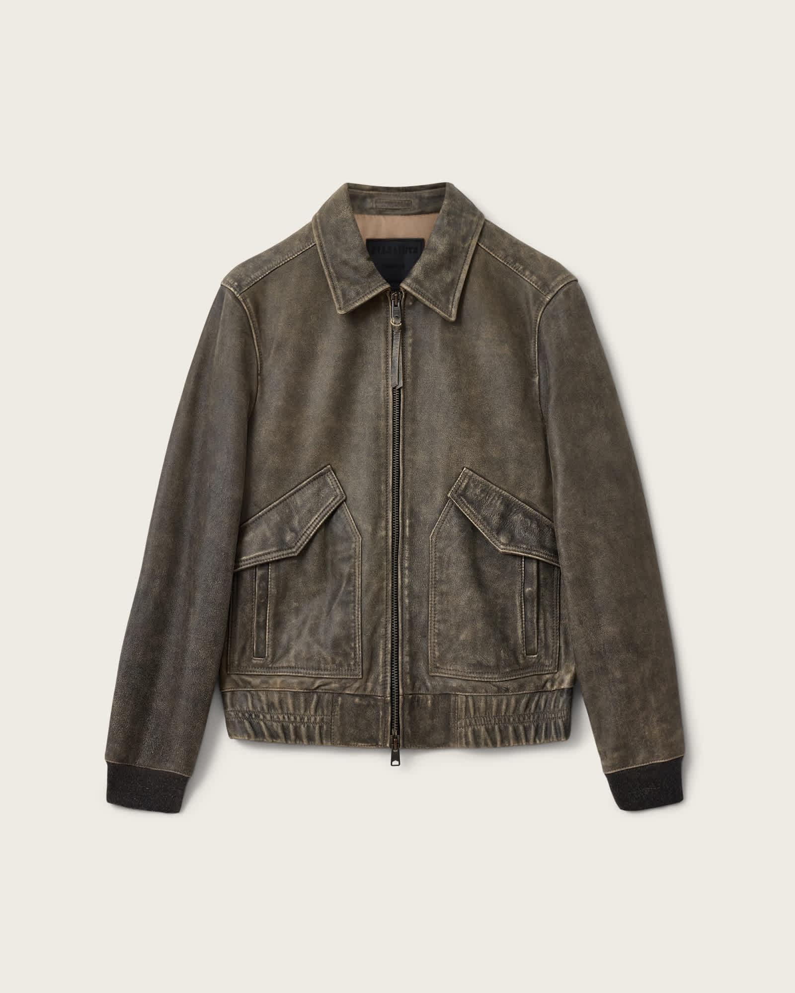 Marland Aviator Leather Jacket BLACK BEIGE | ALLSAINTS US Product Image