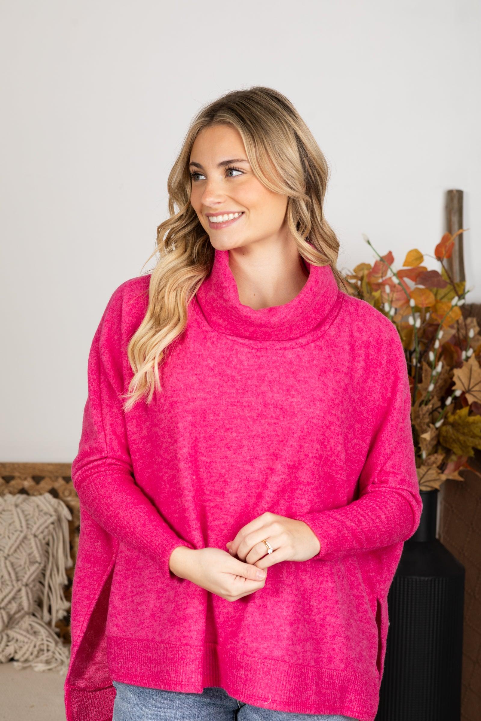 Cowl Neck High-Low Knit Tunic Top Product Image