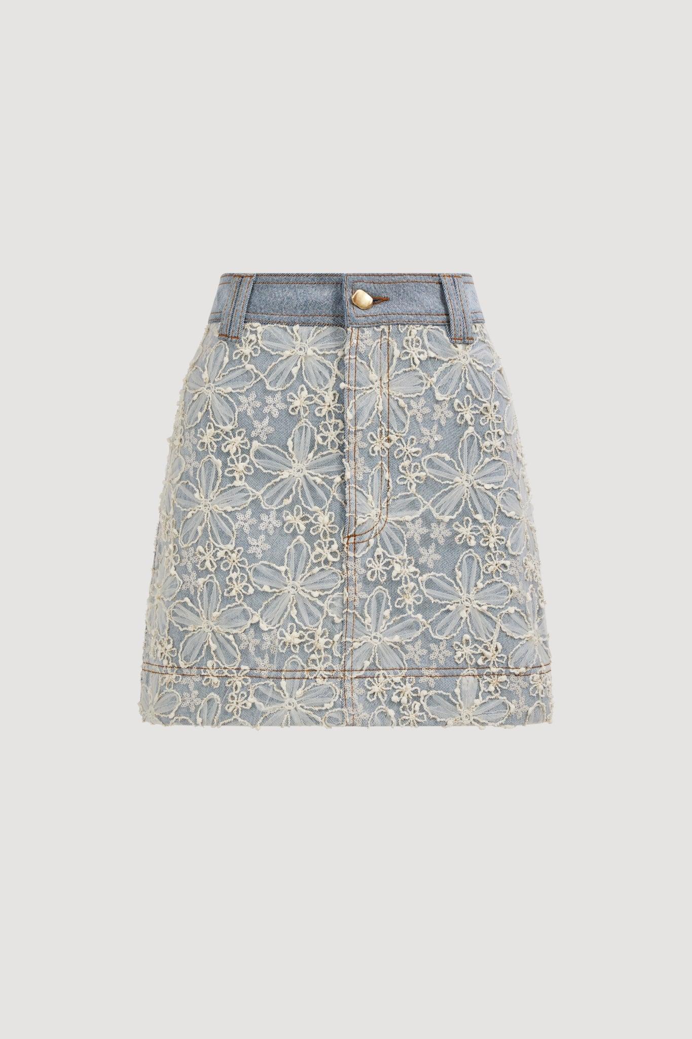 Bloom Lace Denim Skirt Product Image