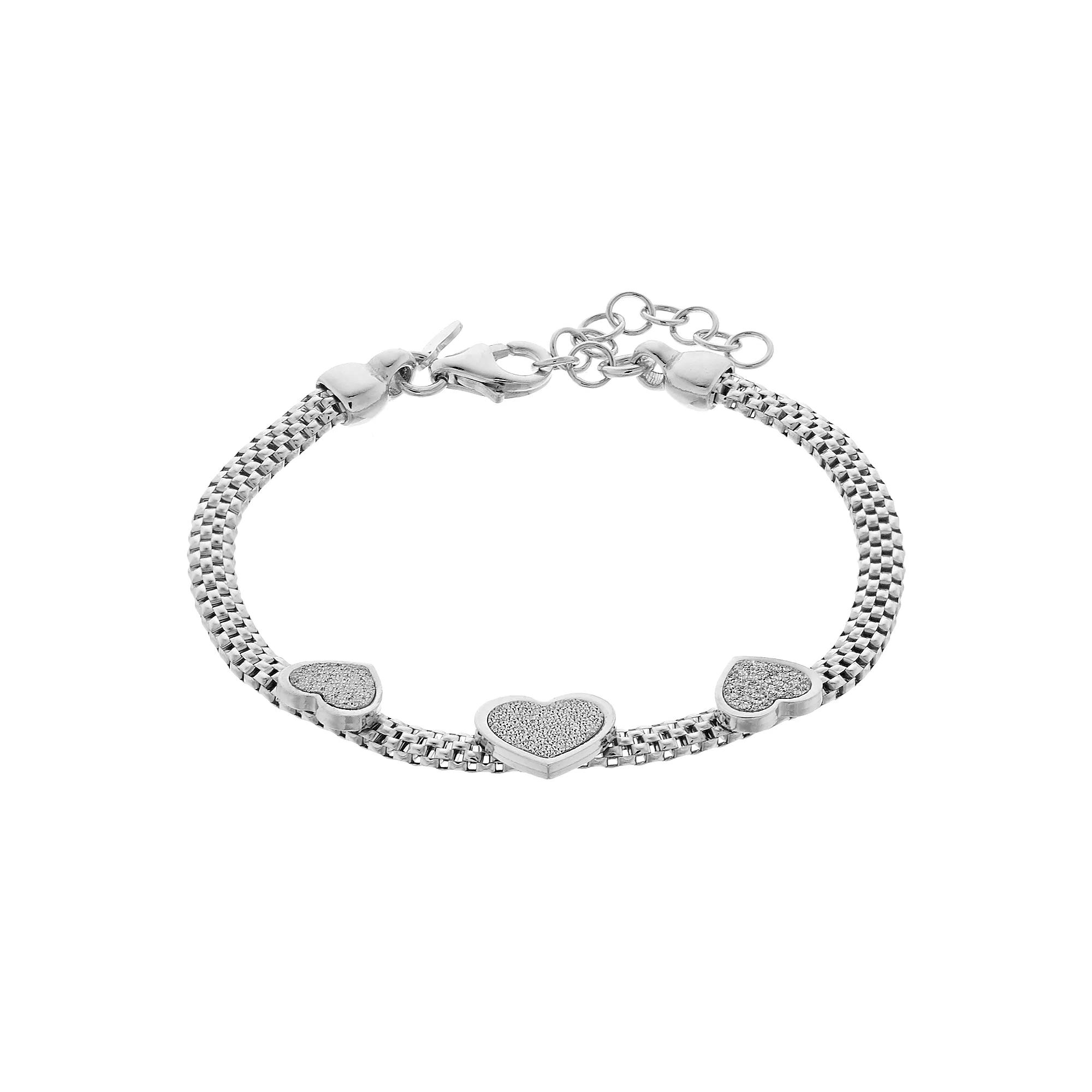 Sterling Silver Heart Mesh Bracelet, Women's, Size: 7-8" ADJ Product Image