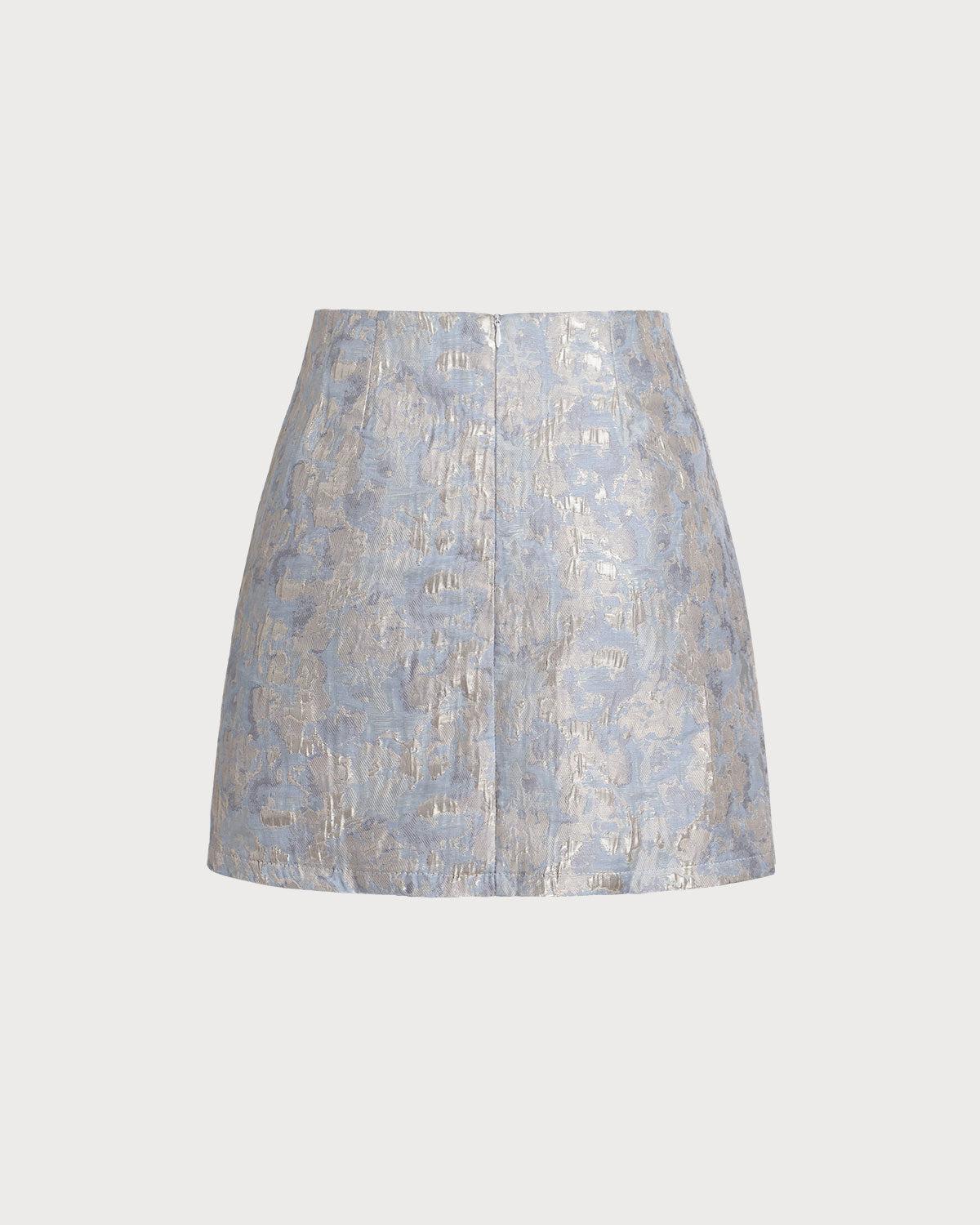 Blue Floral Textured A-Line Mini Skirt Product Image