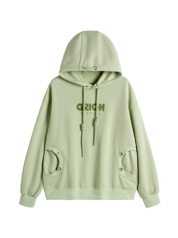 Letter Print Drawstring Eyelet Decor Pocket Oversized Hoodie Product Image