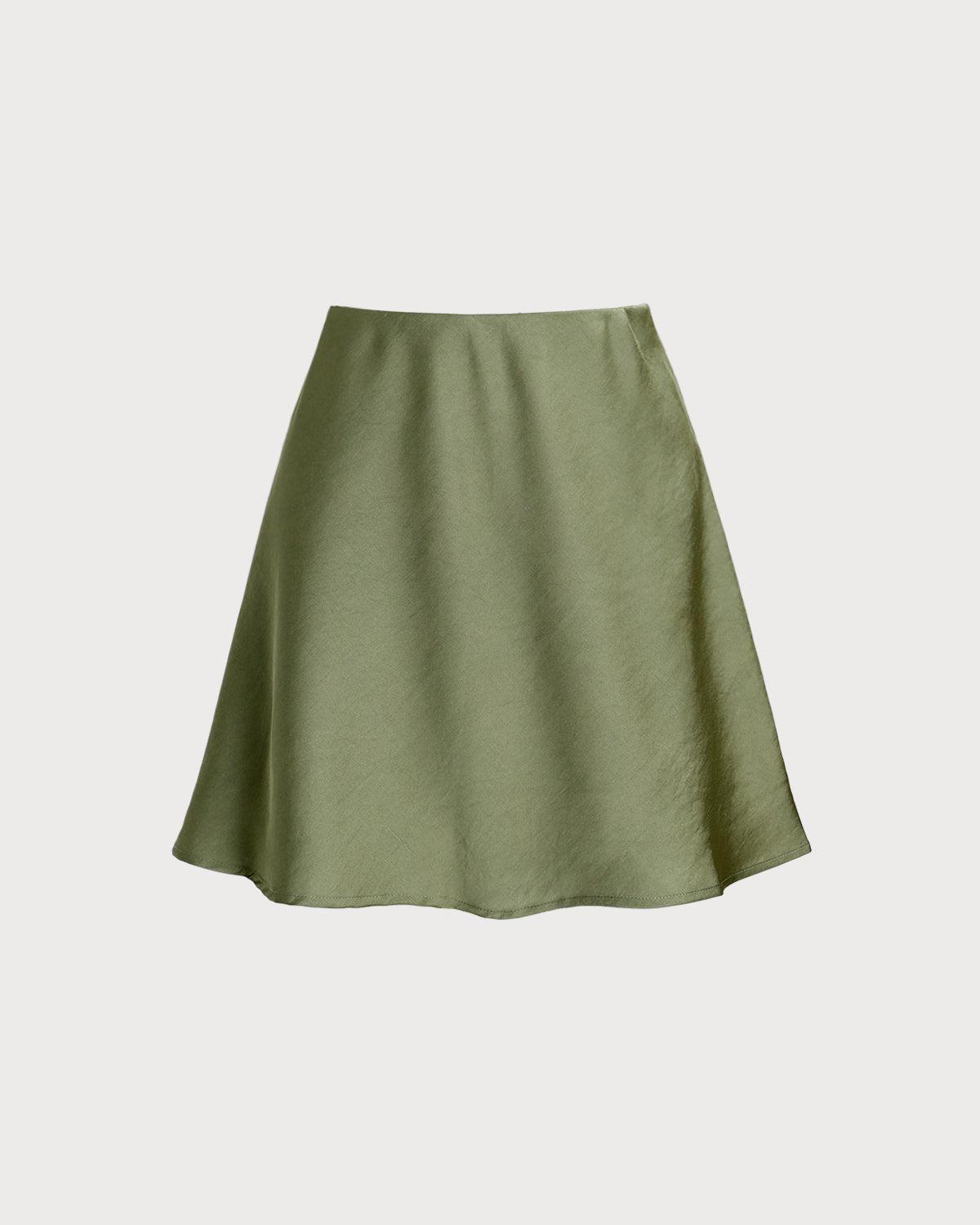 Green Satin Elastic Waist A-Line Mini Skirt Product Image