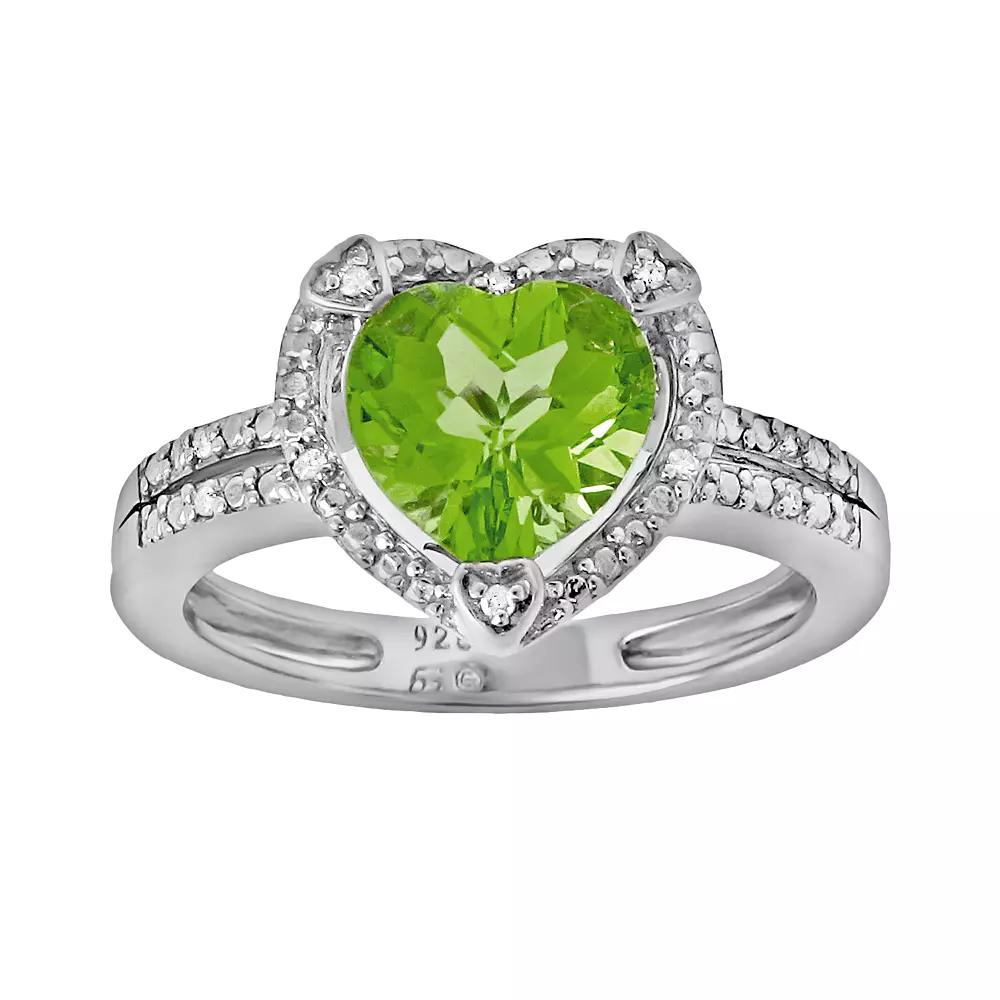 Gemminded Sterling Silver Peridot and Diamond Accent Heart Frame Ring, Women's, Size: 6 Product Image