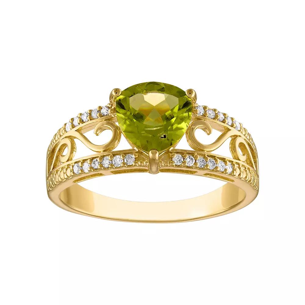 Tiara 14k Gold Over Silver Peridot & 1/10 Carat T.W. Diamond Ring, Women's, Size: 8, Gold Tone Product Image