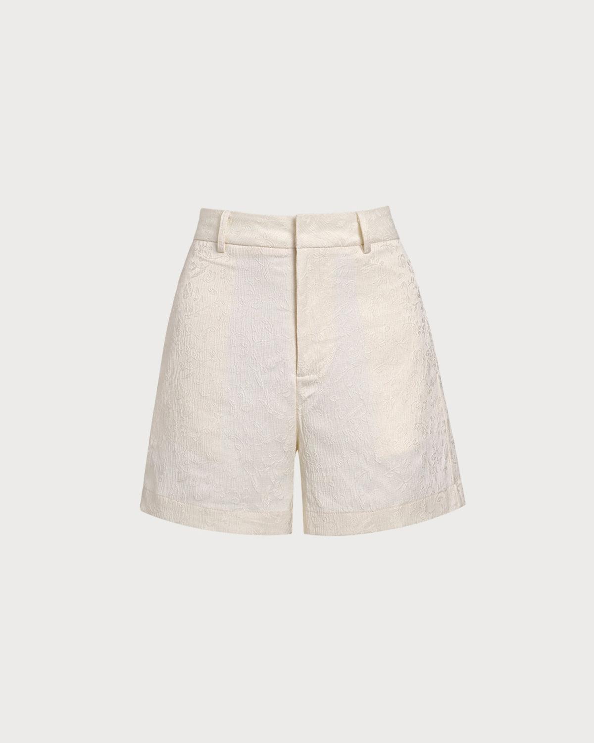 White Jacquard Shorts Product Image