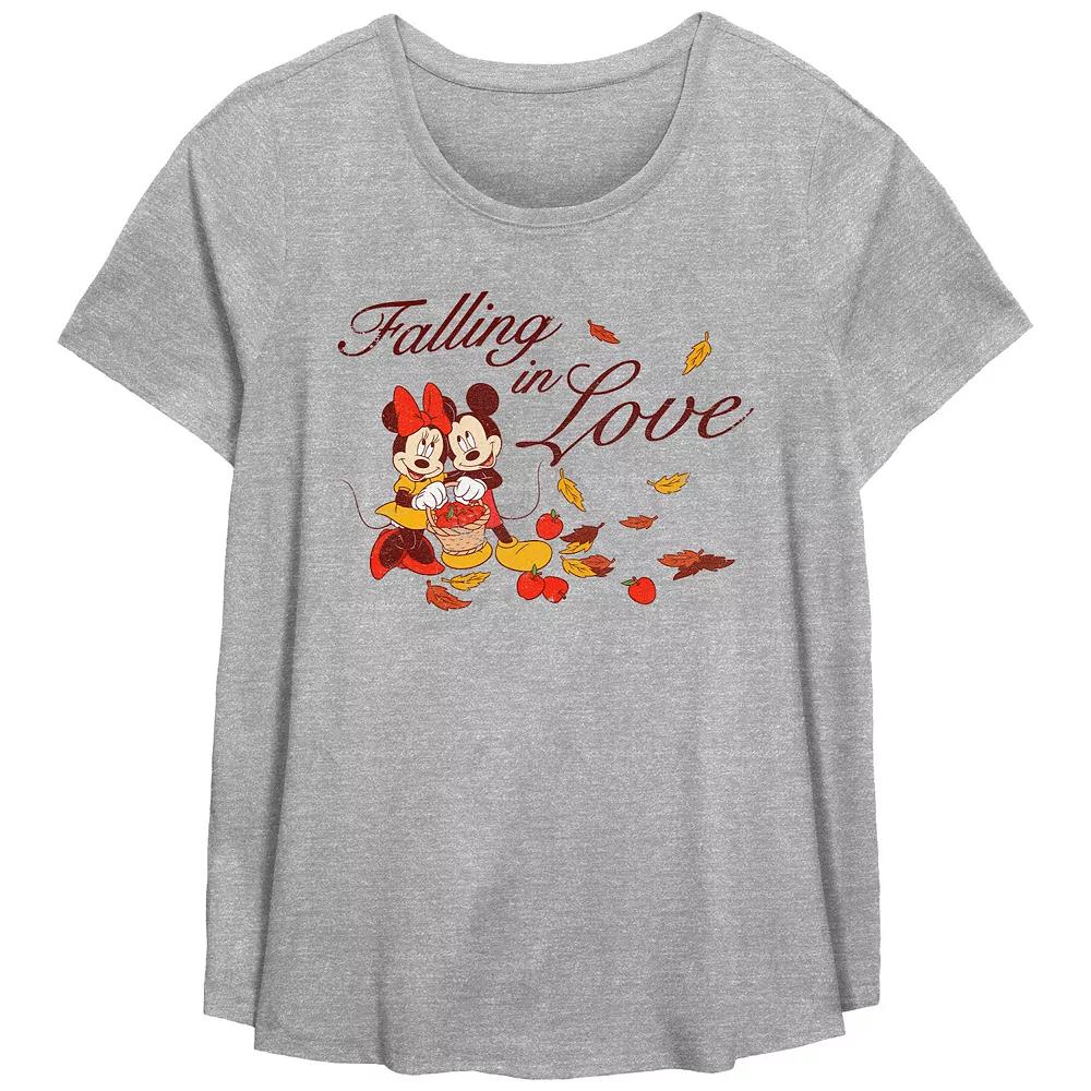 Disneys Mickey Mouse And Minnie Mouse Falling In Love Plus Size Flowy Graphic Tee, Womens Grey Gray Product Image