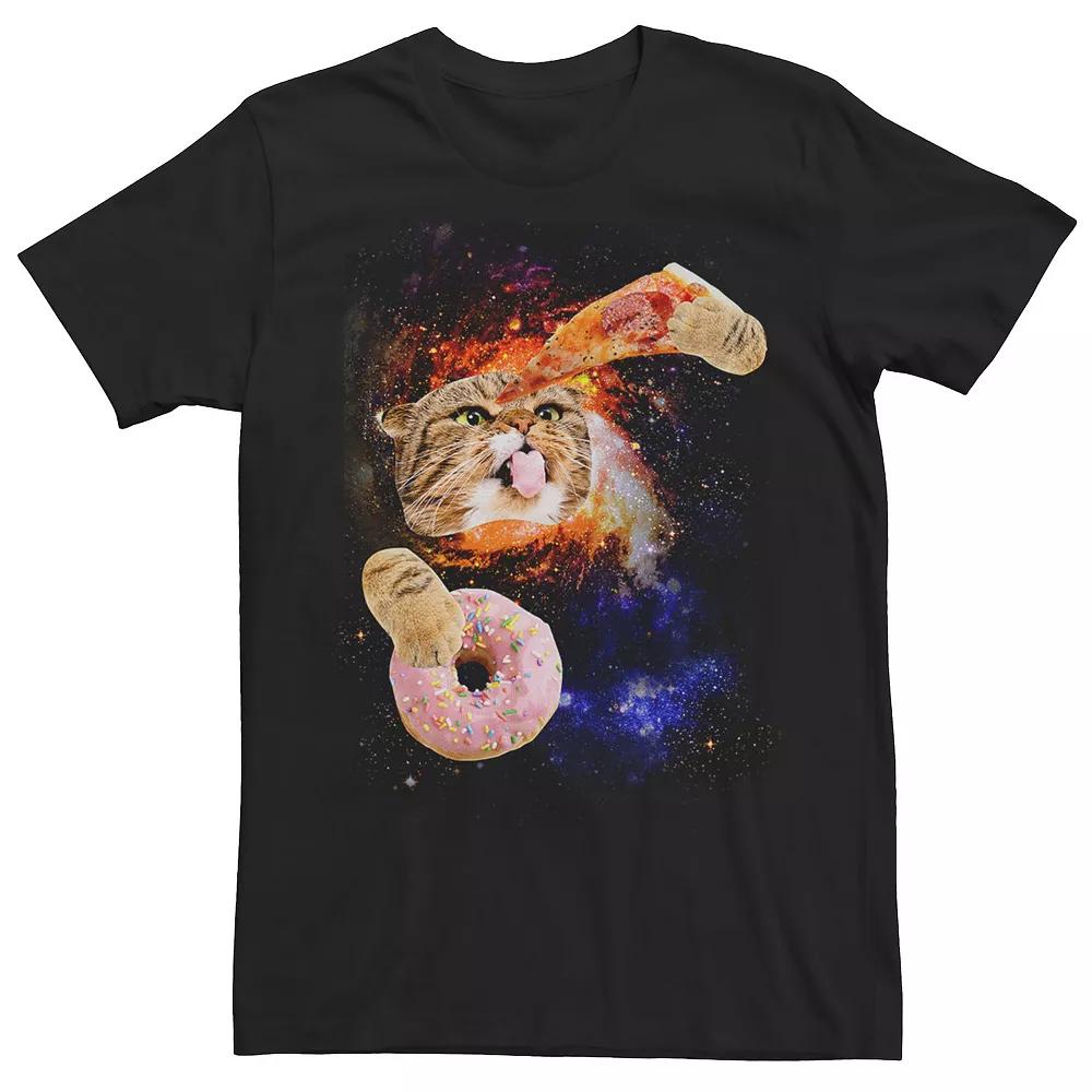 Men's Space Cat Pizza Donuts Graphic Tee,  Product Image