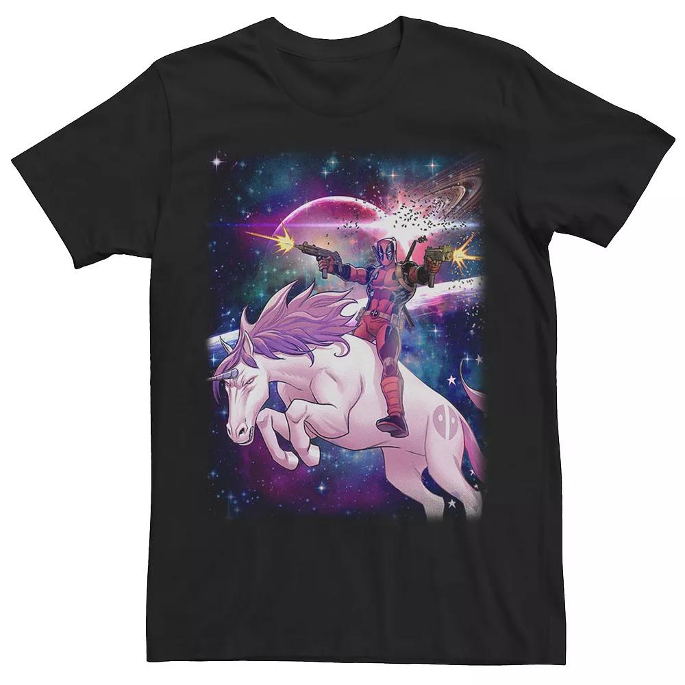 Big & Tall Marvel Deadpool In Space Unicorn Saddles Ablaze Tee, Men's, Size: 3XL, Black Product Image