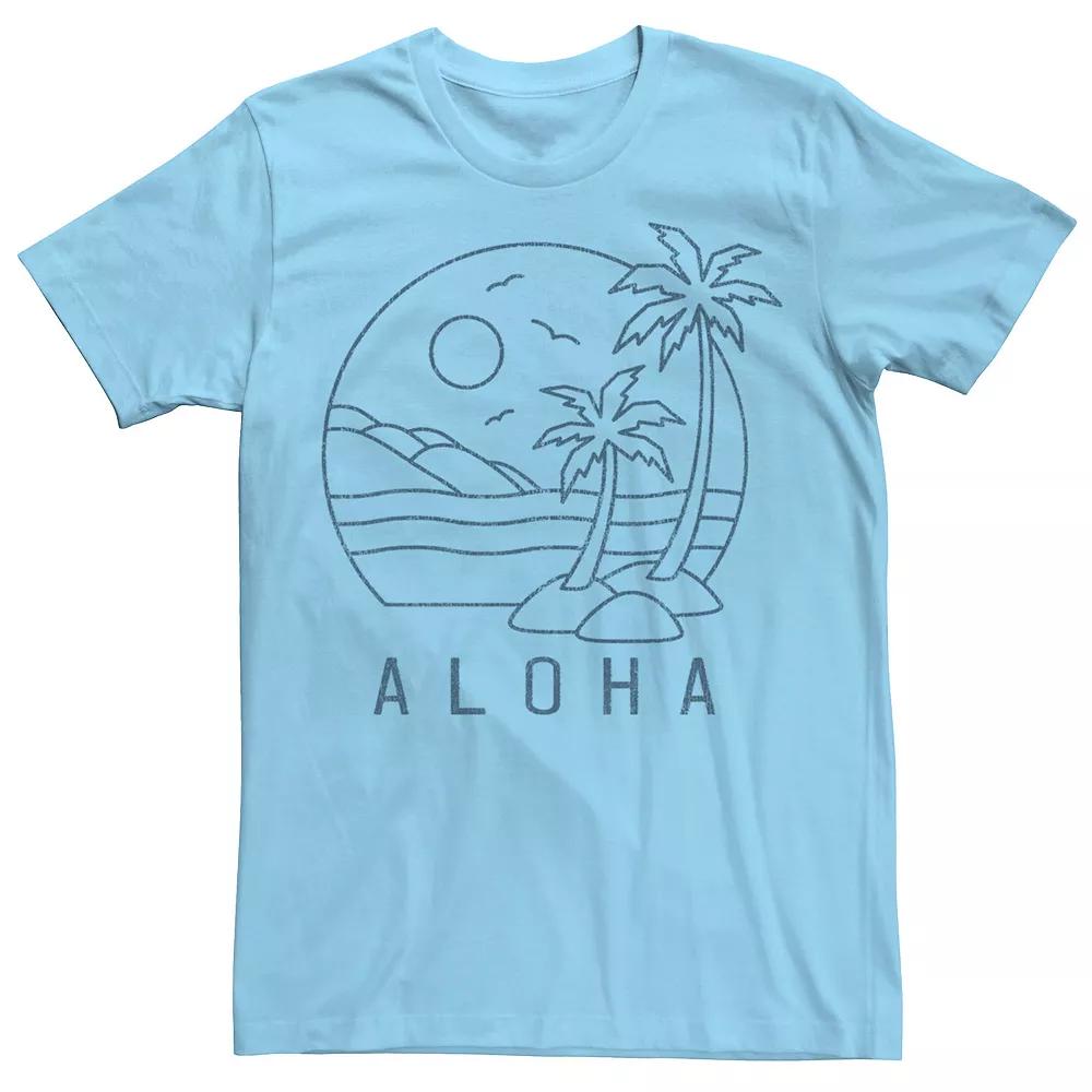 Men's Aloha Beach Palm Trees Birds Hills Sun Lines Graphic Tee,  Product Image