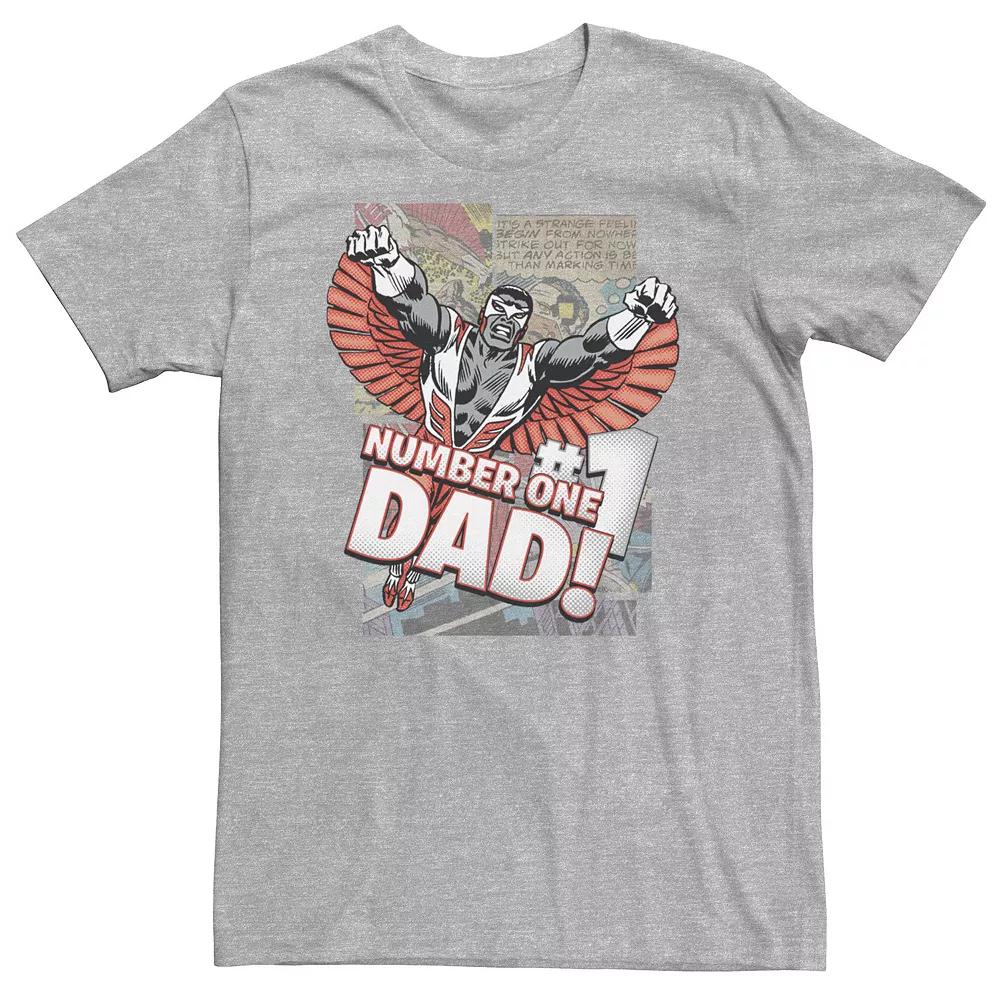 Big & Tall Marvel Avengers The Falcon "Number One Dad!" Comic Panels Tee, Men's, Size: XXL Tall, Athletic Grey Product Image