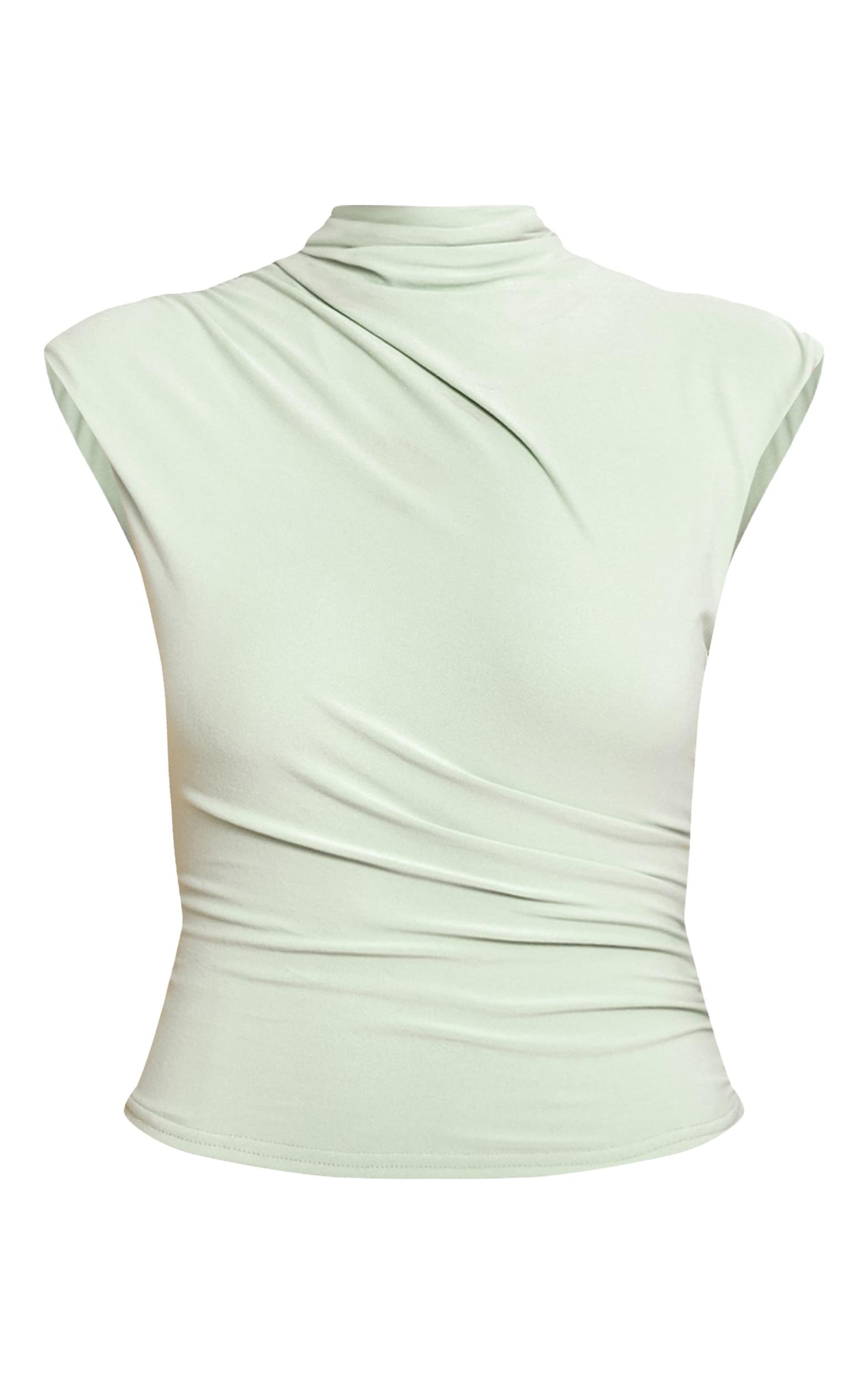 Sage Green Soft Touch Ruched Detail Long Top Product Image