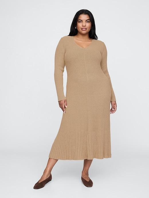 V-Neck Rib Maxi Sweater Dress Product Image