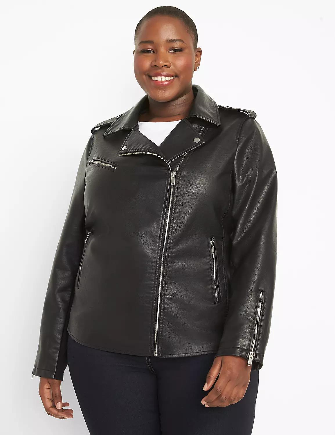 Faux-Leather Moto Jacket Product Image