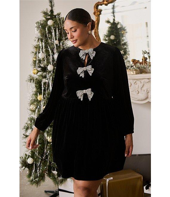 Sugarlips Plus Long Sleeve Bow Velvet Mini Dress Product Image