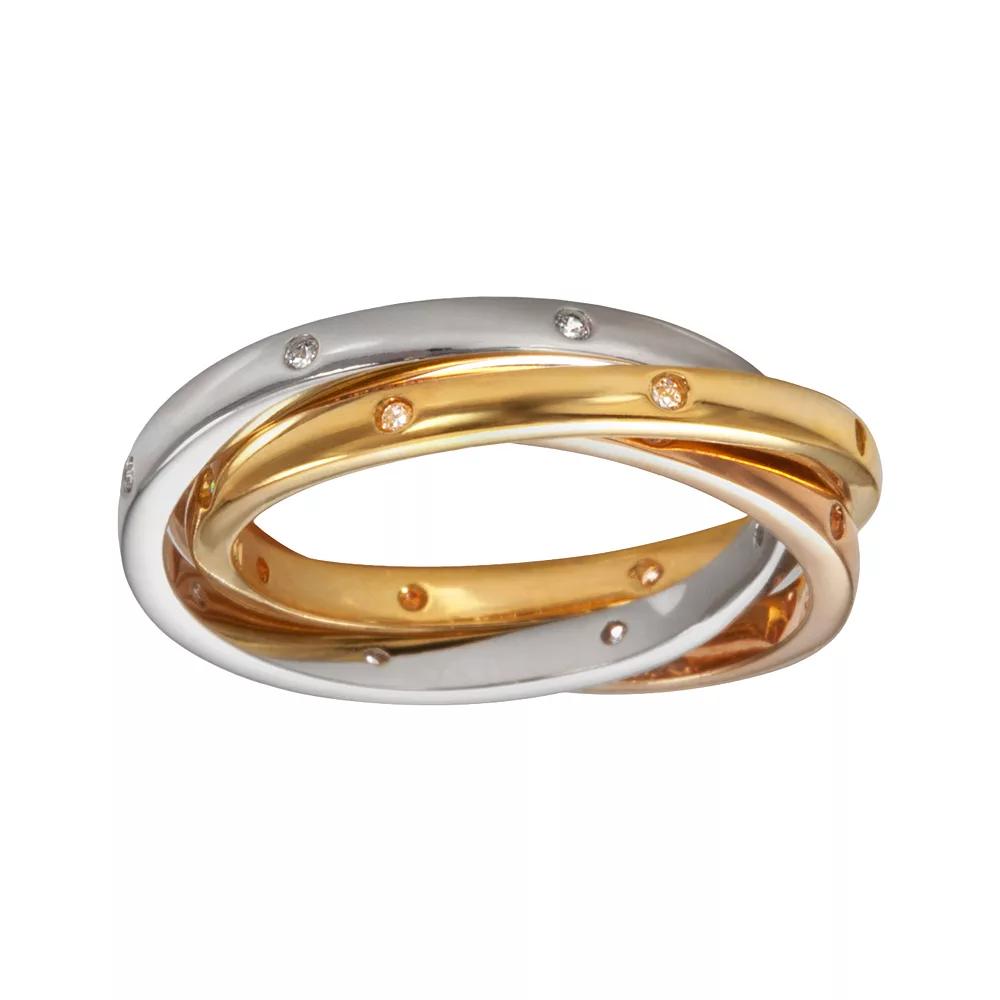 Sophie Miller 14k Gold Over Silver & Sterling Silver Tri-Tone Cubic Zirconia Interlocking Ring, Women's, Size: 6, White Product Image