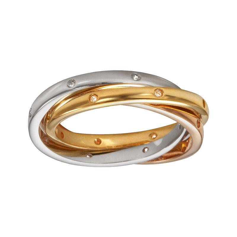 Sophie Miller 14k Gold Over Silver & Sterling Silver Tri-Tone Cubic Zirconia Interlocking Ring, Women's, Size: 6, White Product Image