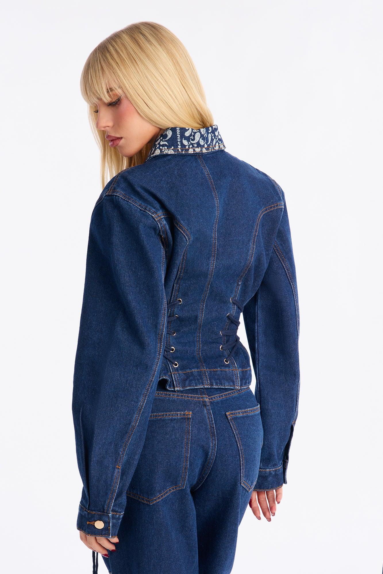 Runaway Rodeo Lace Up Denim Jacket - Rinse Blue Wash Female Product Image