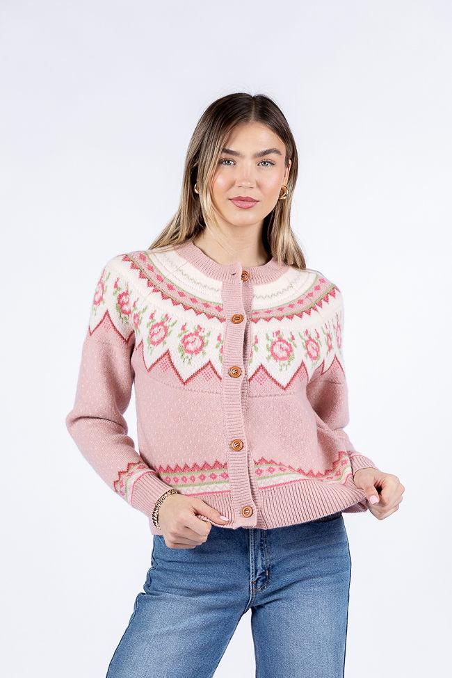 Sunny Meadow Pink Floral Fair Isle Cardigan FINAL SALE Product Image