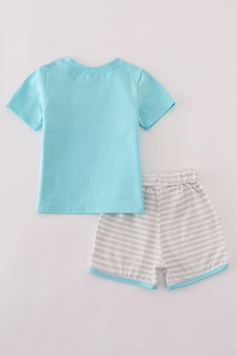 Blue taco embroidery stripe shorts set Product Image