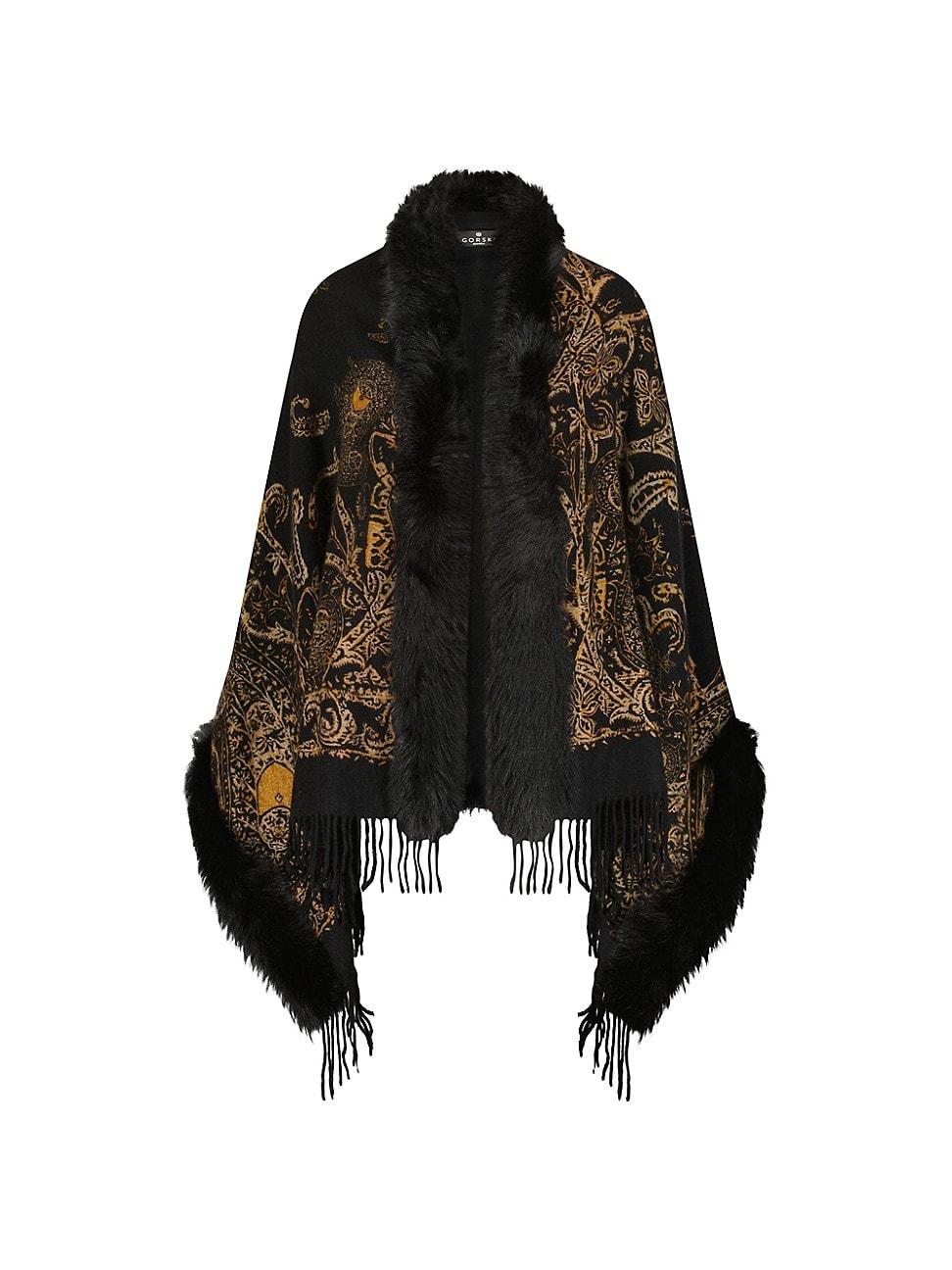 Womens Double Face Cashmere Stole With Toscana Lamb Trim Product Image