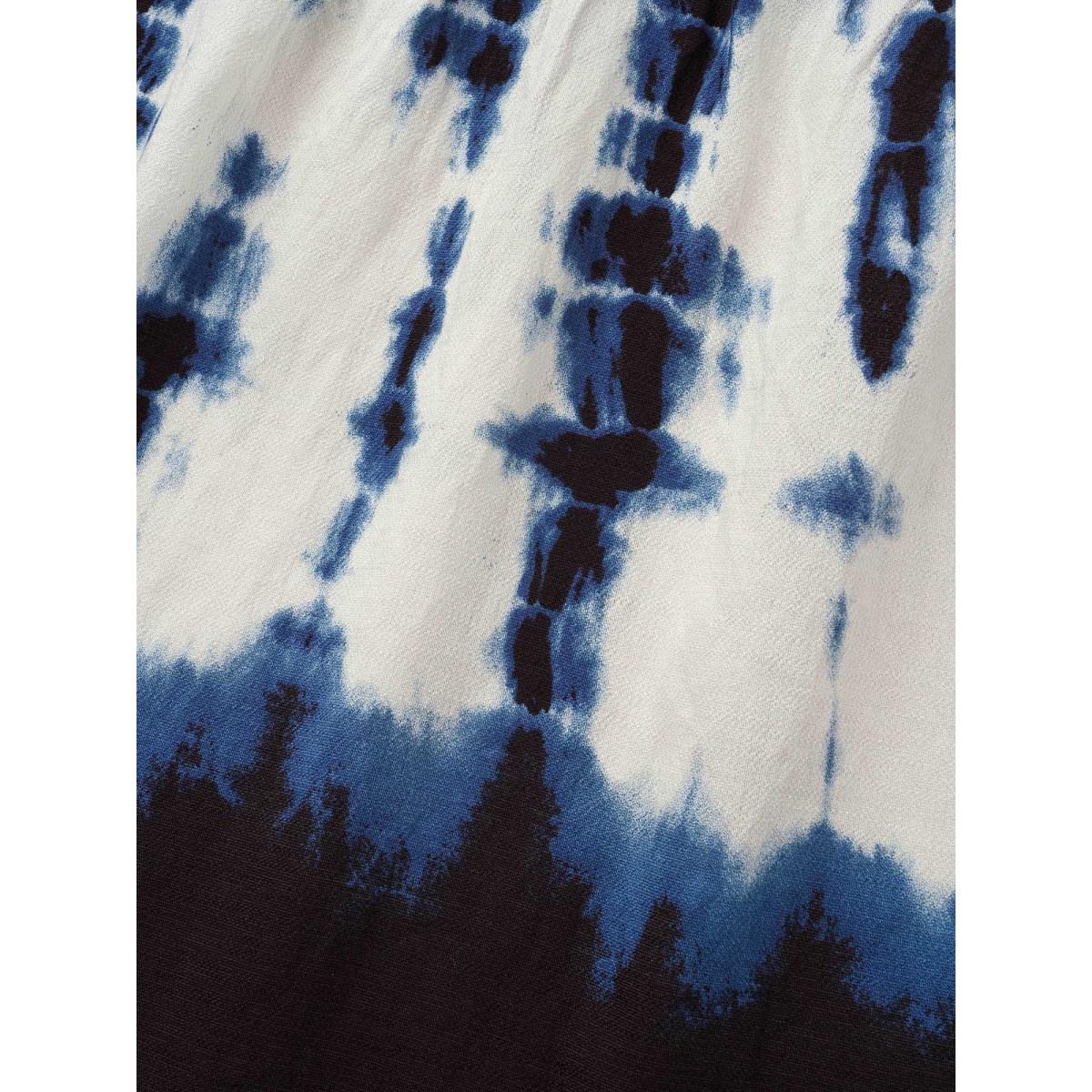 Plus Size Navy Tie Dye V Neck Gathered Blouse Women Resort Elbow-length sleeve V-neck Vacation Blouses BloomChic 26/4X Product Image