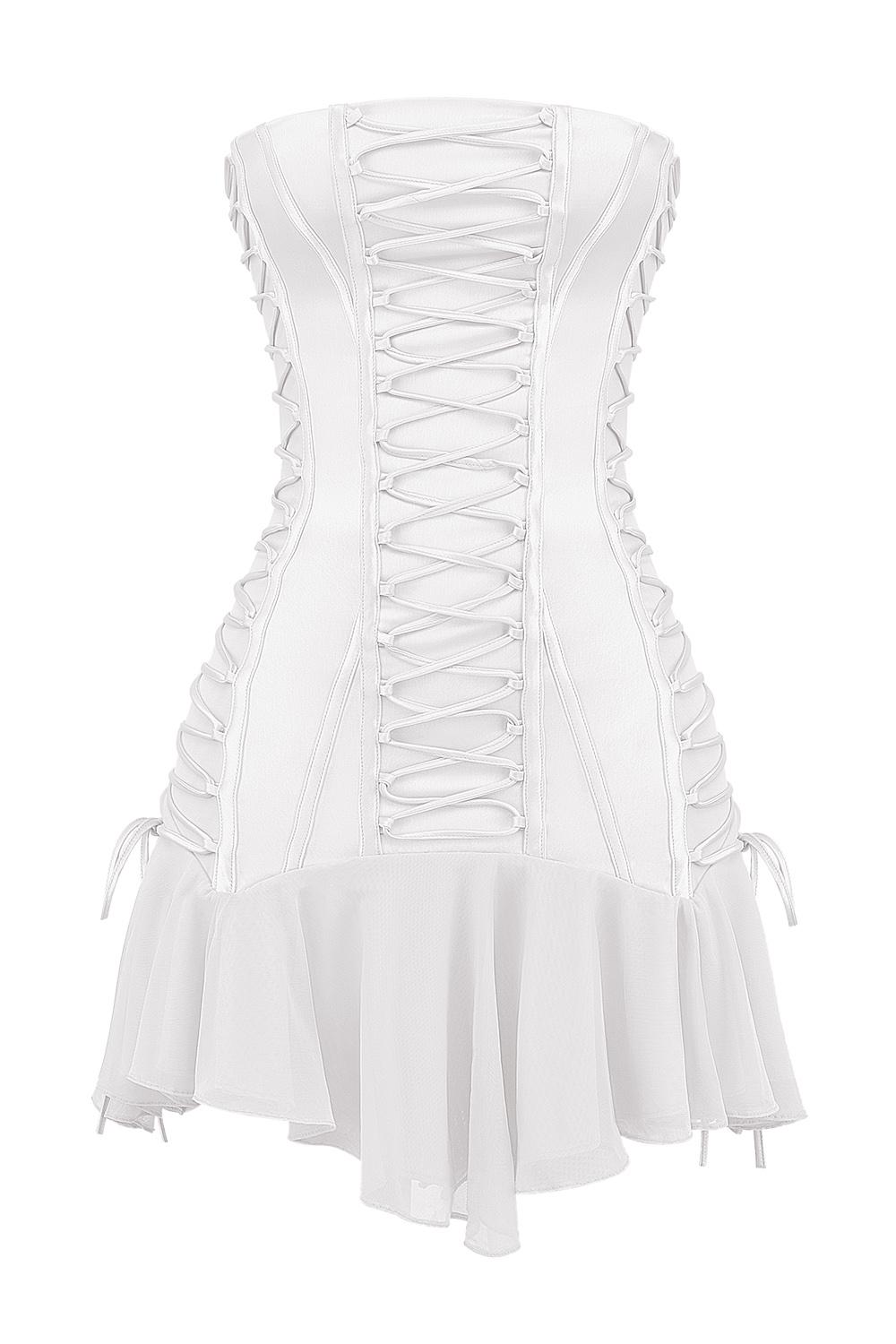 Sirena  white strapless lace up mini dress Product Image