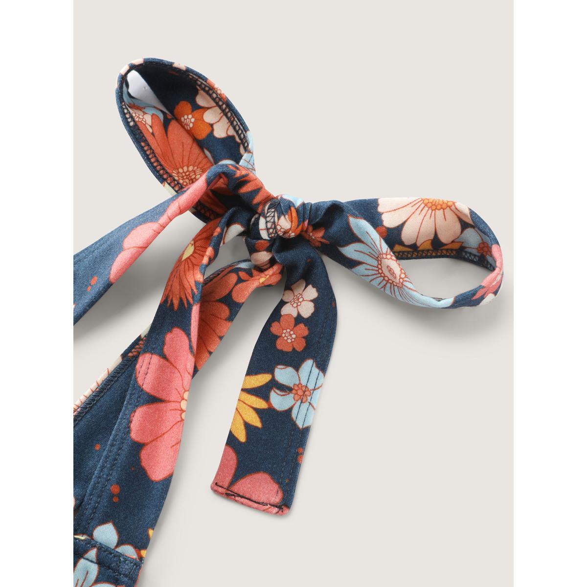 Plus Size Indigo Floral Print Adjustable Shoulder-Tie Pockets Jumpsuit Women Playful Sleeveless Square Neck Casual Loose Jumpsuits BloomChic 28/5X Product Image