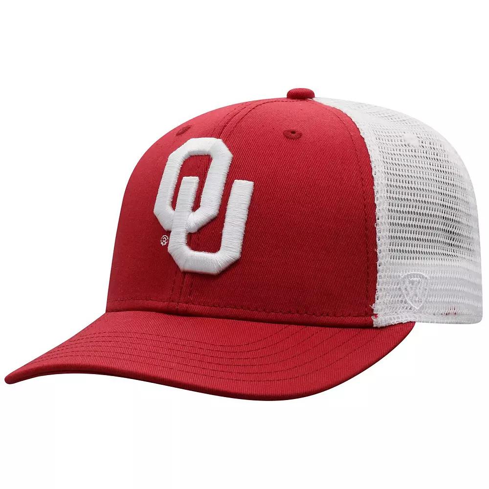 Men's Top of the World Crimson/White Oklahoma Sooners Trucker Snapback Hat, Red Product Image