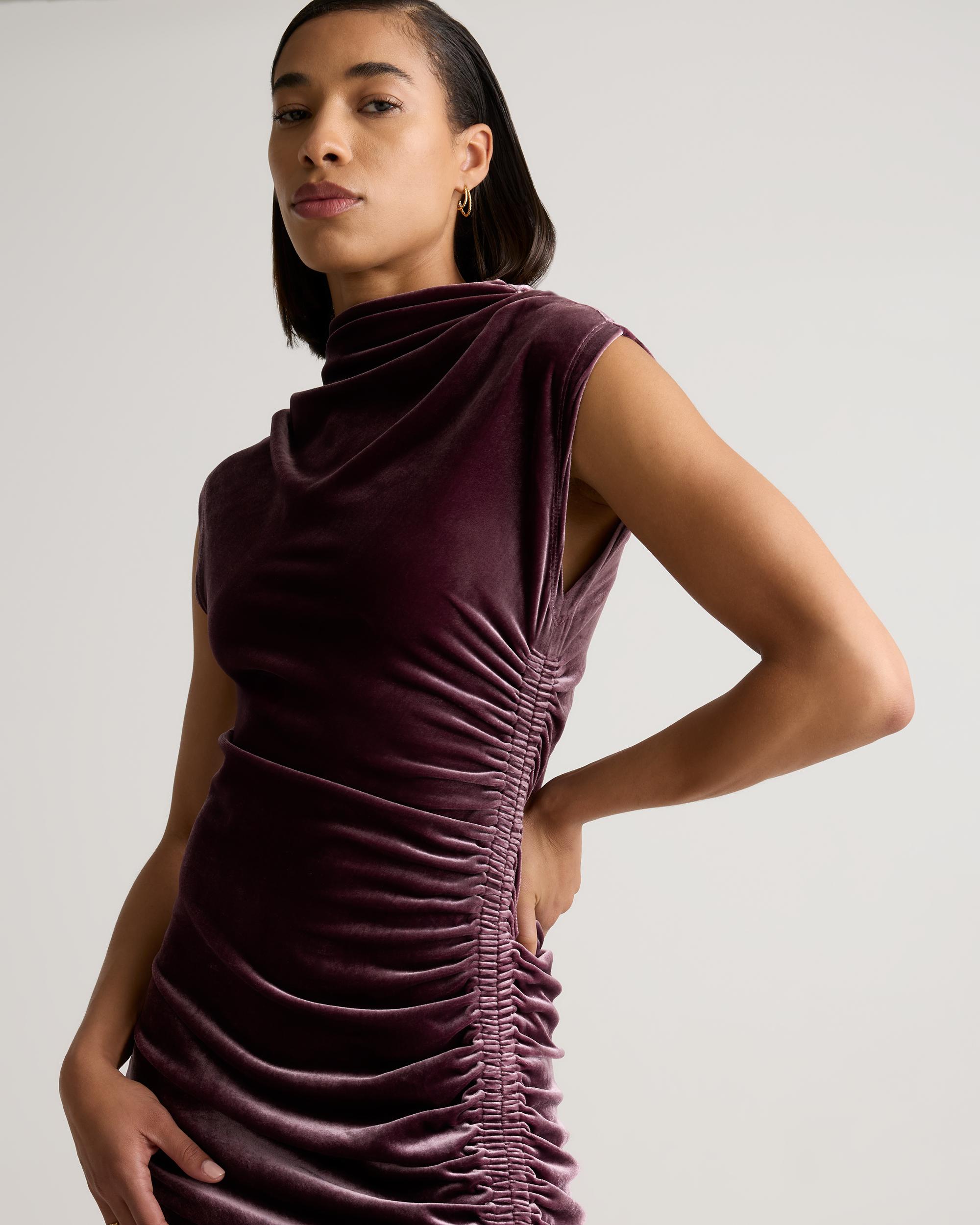 Quince | Women's Stretch Silk Velvet Ruched Midi Dress Product Image