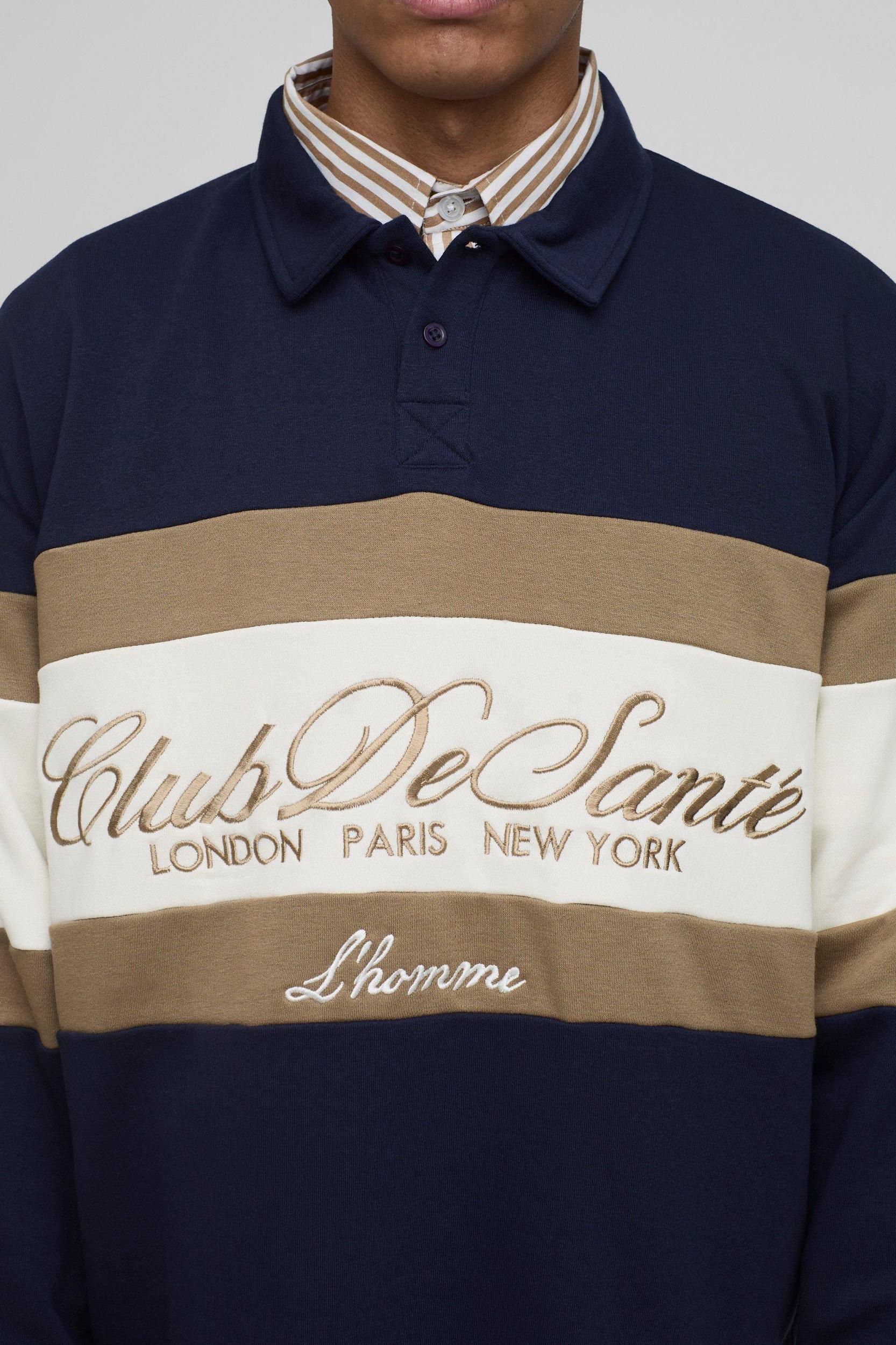 Oversized Club De Sante Rugby Polo | boohooMAN USA Product Image