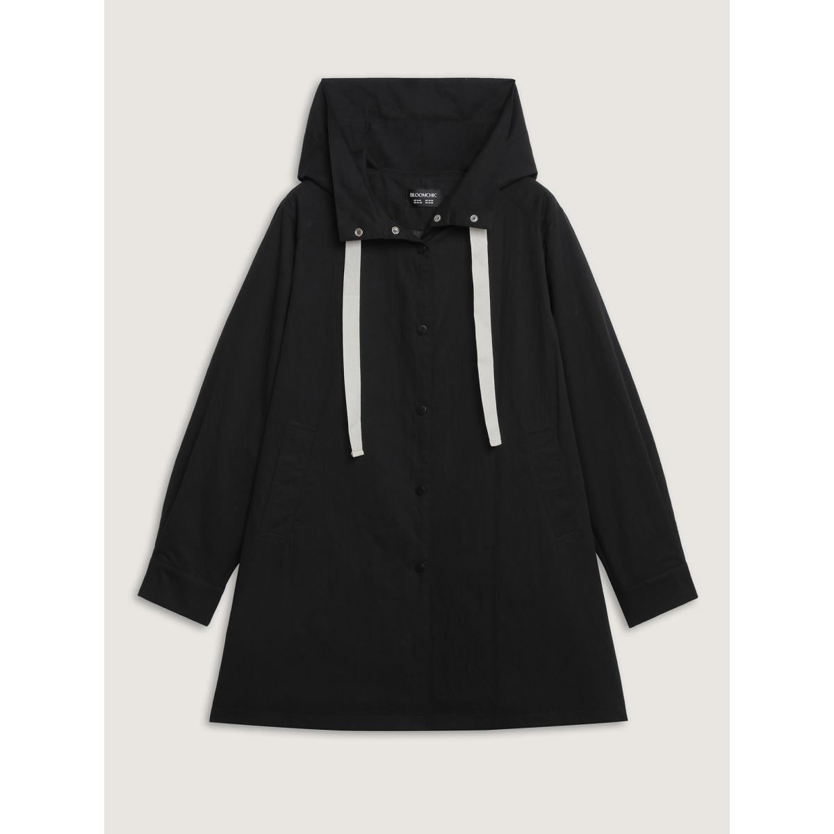 Plus Size Contrast Pockets Button-Front Coat Women Black Leisure Ladies Casual Winter Coats BloomChic 10/M Product Image