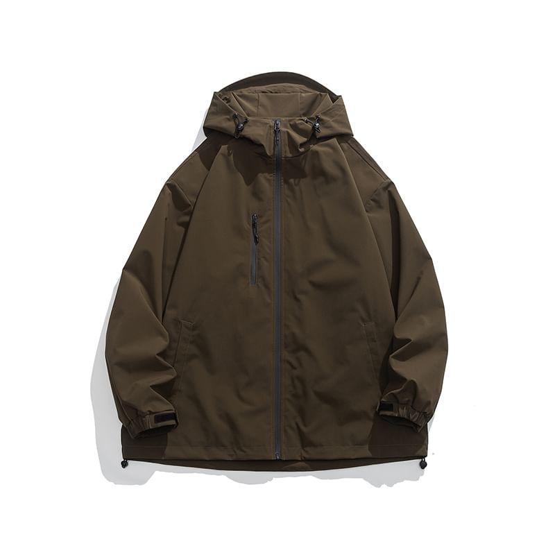 Hooded Plain Waterproof Zip Jacket Product Image