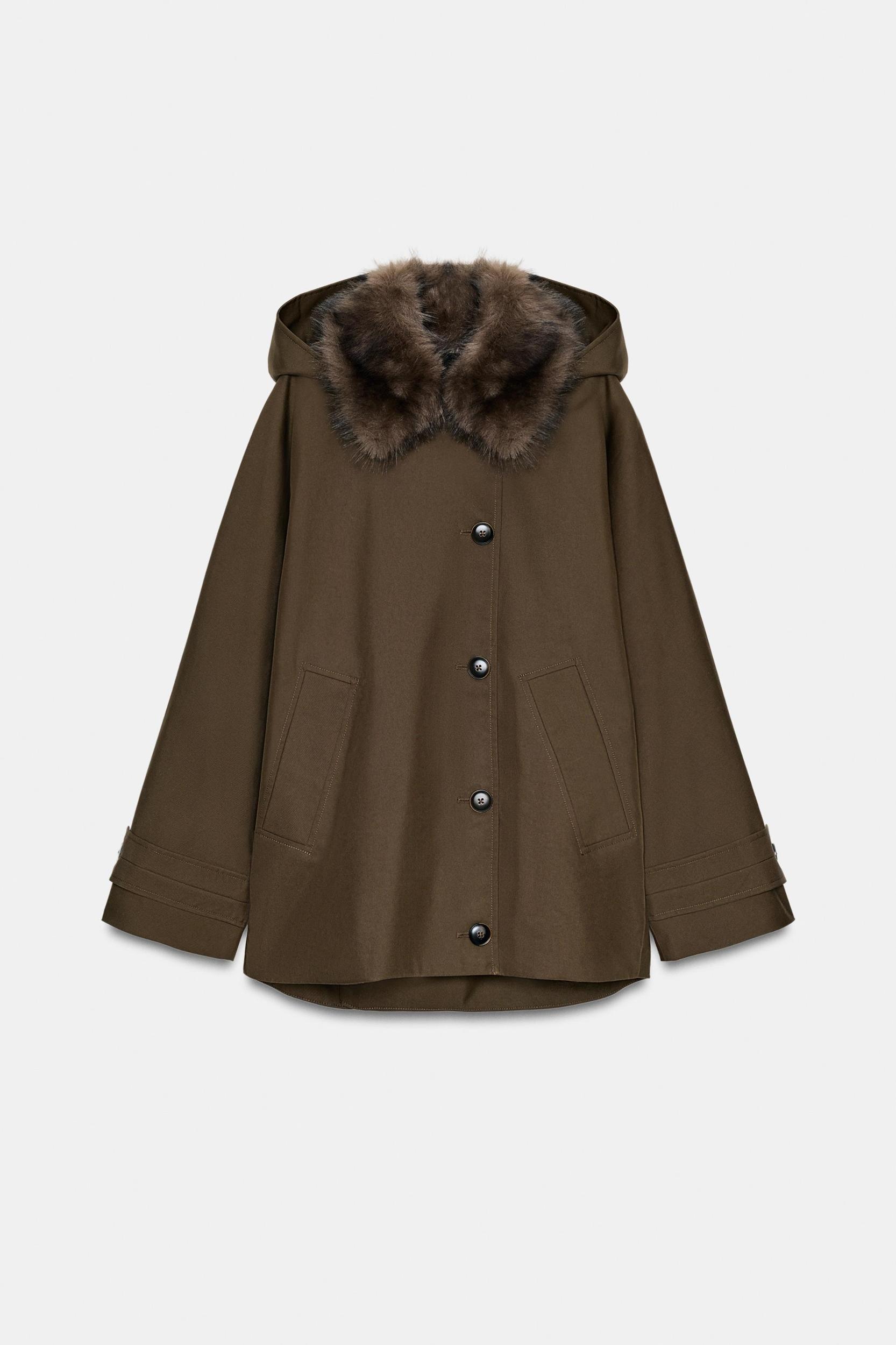 SHORT TRENCH COAT WITH FAUX FUR COLLAR ZW COLLECTION Product Image