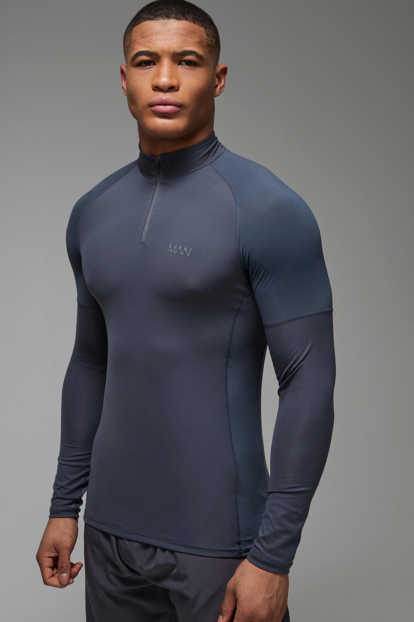 Man Active Muscle Fit Grid Panel Performance 1/4 Zip | boohooMAN USA Product Image