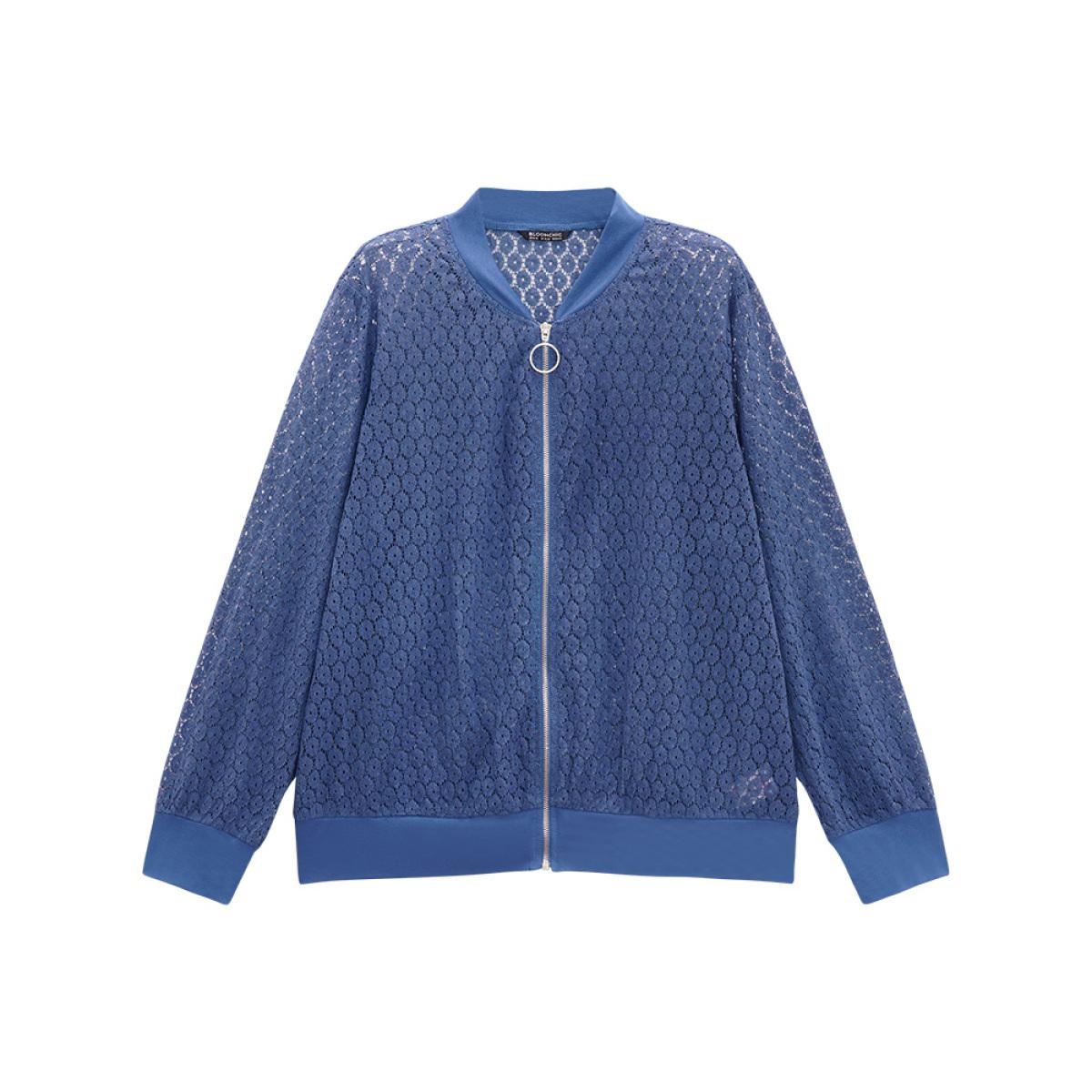 Plus Size Plain Lace Patchwork Zipper Cut Out Jacket Women Aegean Plain Dailywear Jackets BloomChic 26/4X Product Image